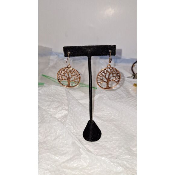 Tree of Life Dangle Drop Pierced Earrings Copper Colored Cultural Spiritual - Picture 5 of 6